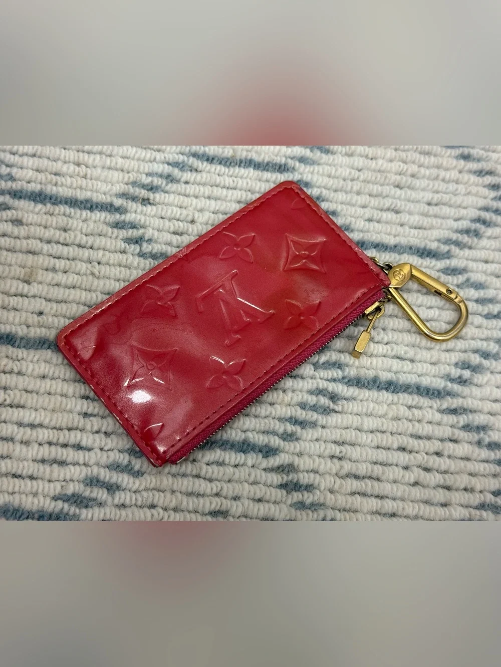LOUIS VUITTON Vintage Y2K Classic Red Monogram Vernis Key Pouch Pouchette Cles